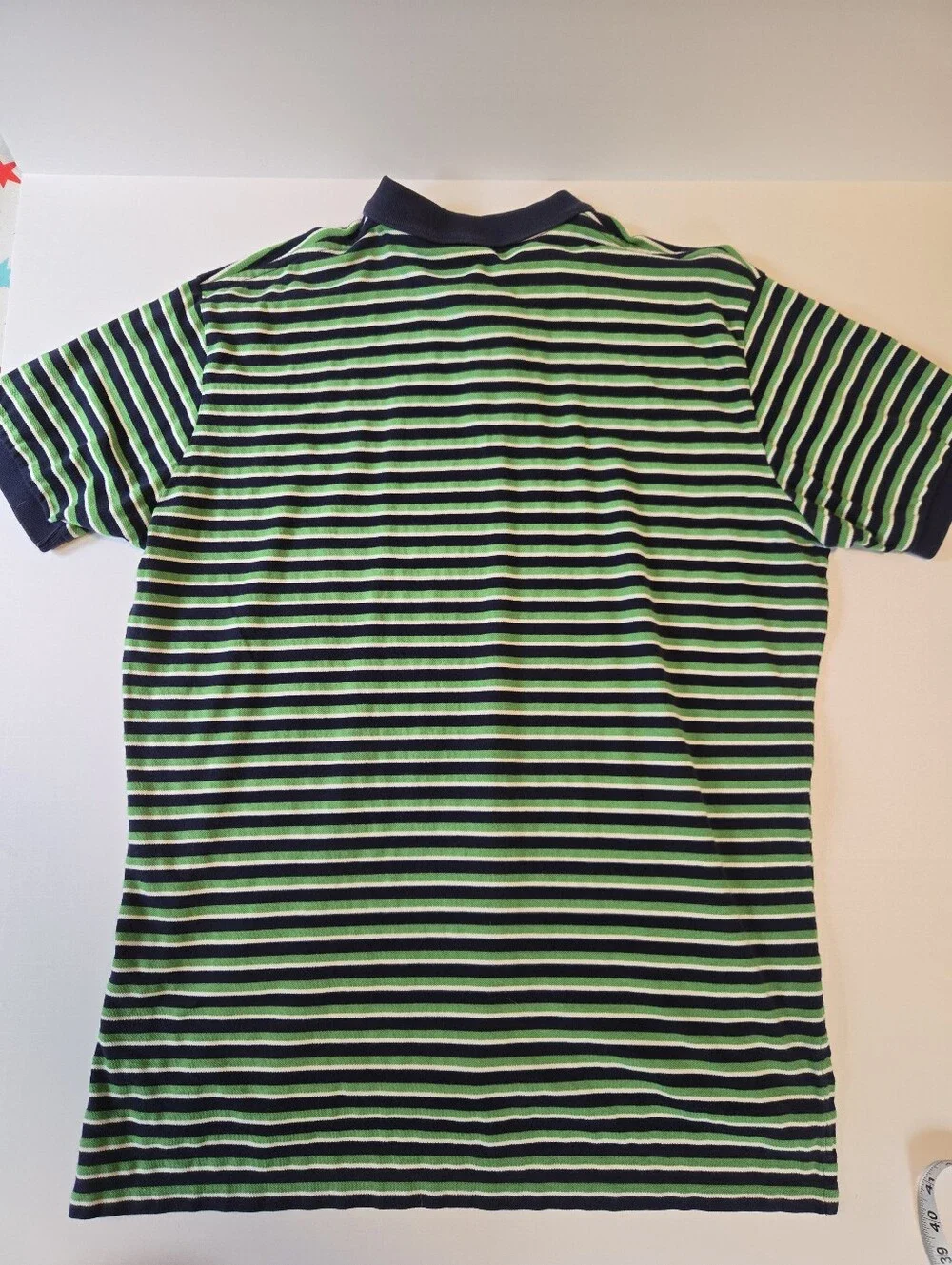 Vintage Polo Green & Navy w/ Orange Logo Striped Men's XL Polo Shirt